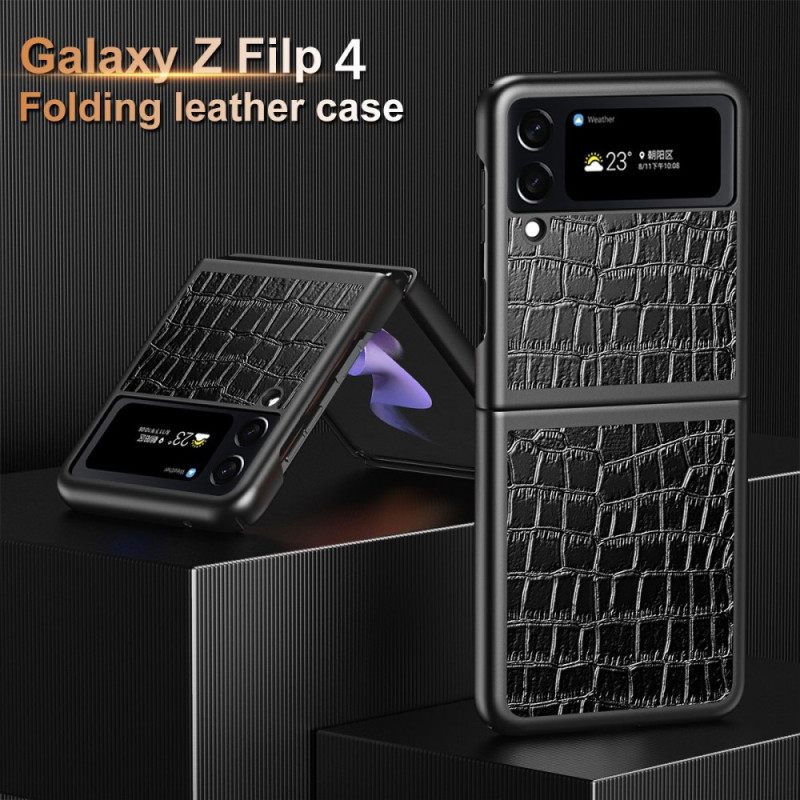 Θήκη Samsung Galaxy Z Flip 4 Θήκη Flip Στυλ Δέρματος Κροκόδειλου