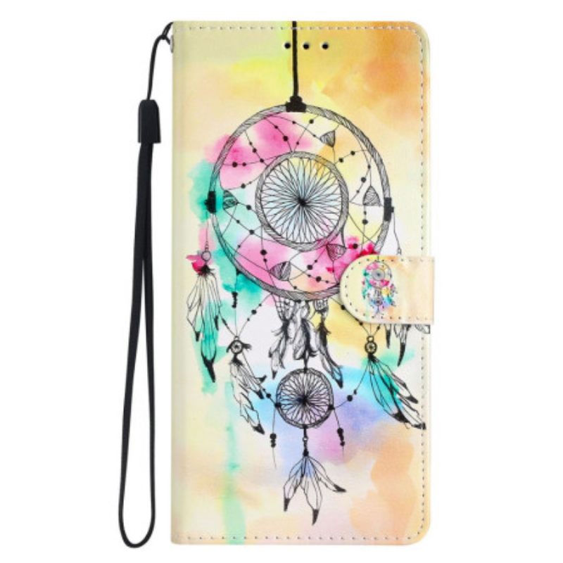 Δερματινη Θηκη iPhone 16 Pro Max Ακουαρέλα Dream Catcher Με Λουράκι Σιλικόνης