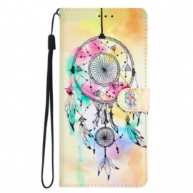 Δερματινη Θηκη iPhone 16 Pro Max Ακουαρέλα Dream Catcher Με Λουράκι Σιλικόνης