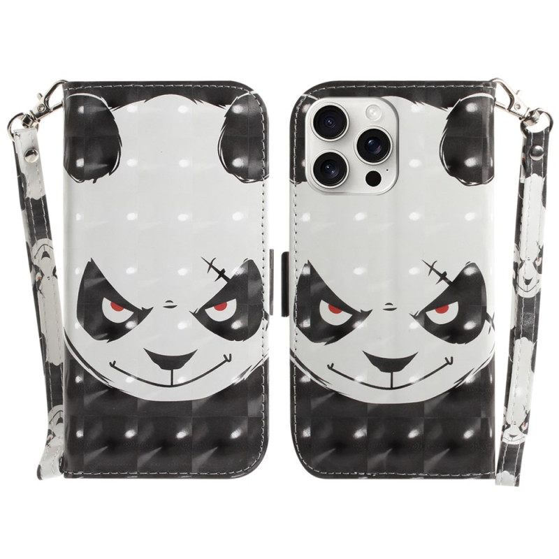 Δερματινη Θηκη iPhone 16 Pro Max Angry Panda Με Λουράκι Σιλικόνης