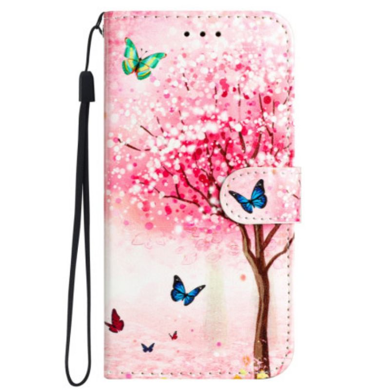 Δερματινη Θηκη iPhone 16 Pro Max Cherry Blossom Tree With Strap