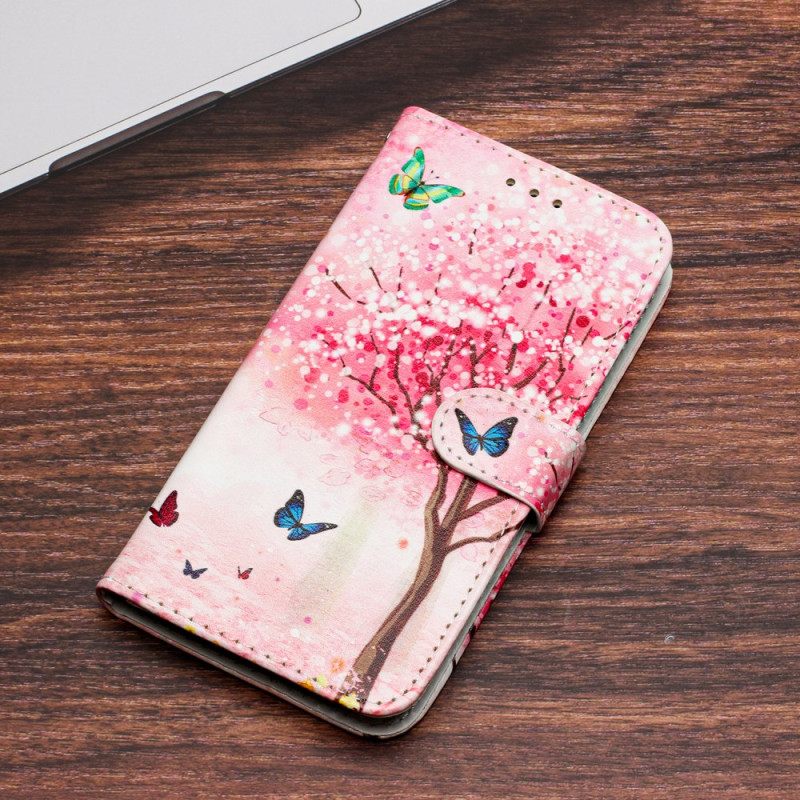 Δερματινη Θηκη iPhone 16 Pro Max Cherry Blossom Tree With Strap