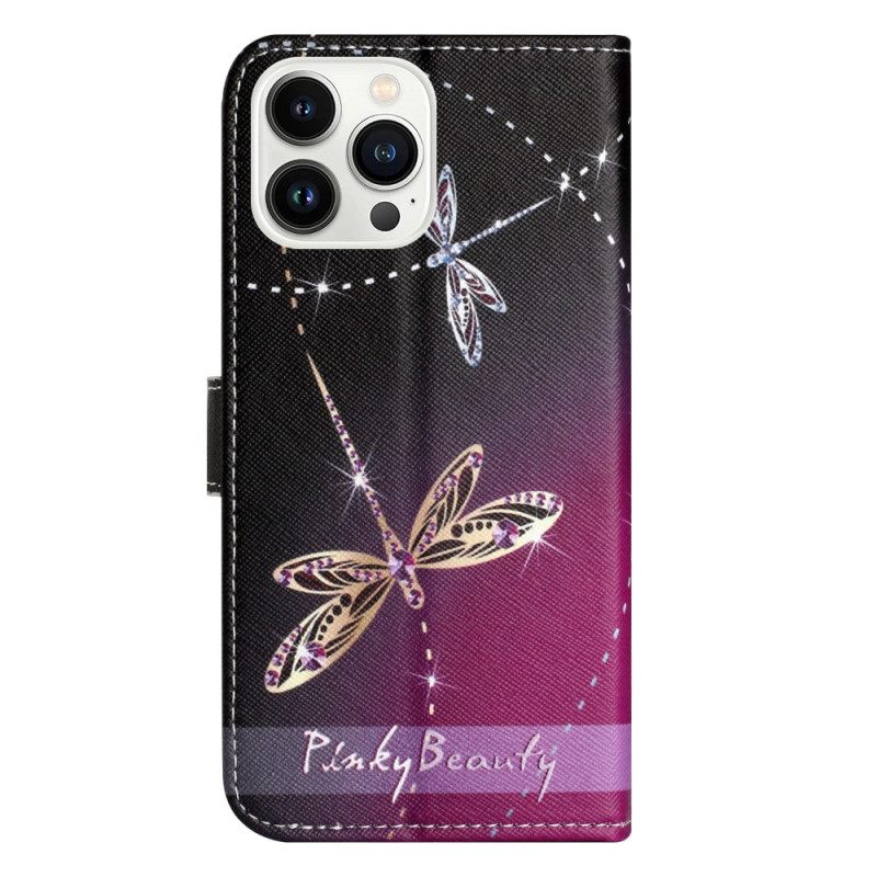 Δερματινη Θηκη iPhone 16 Pro Max Strap-on Dragonflies