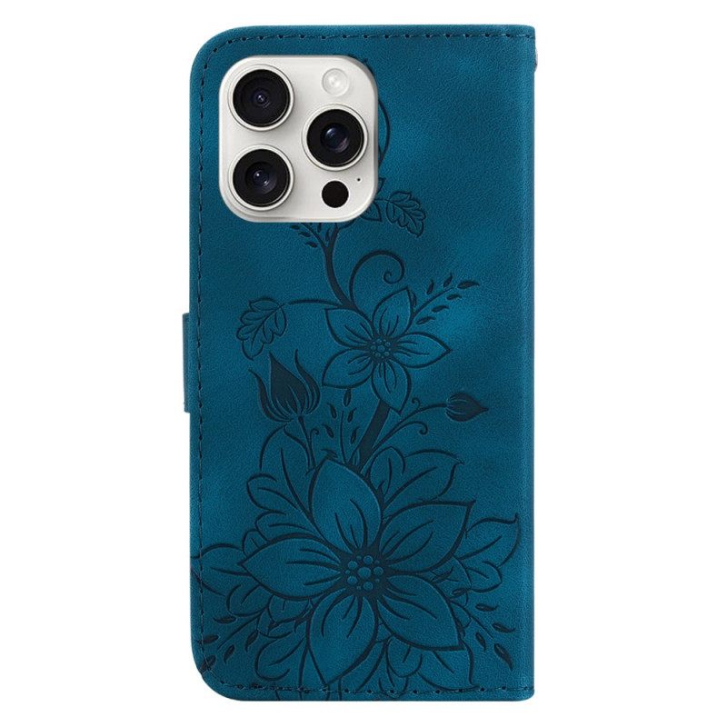 Θηκη Κινητου iPhone 16 Pro Max Floral Σχέδιο Με Λουράκι