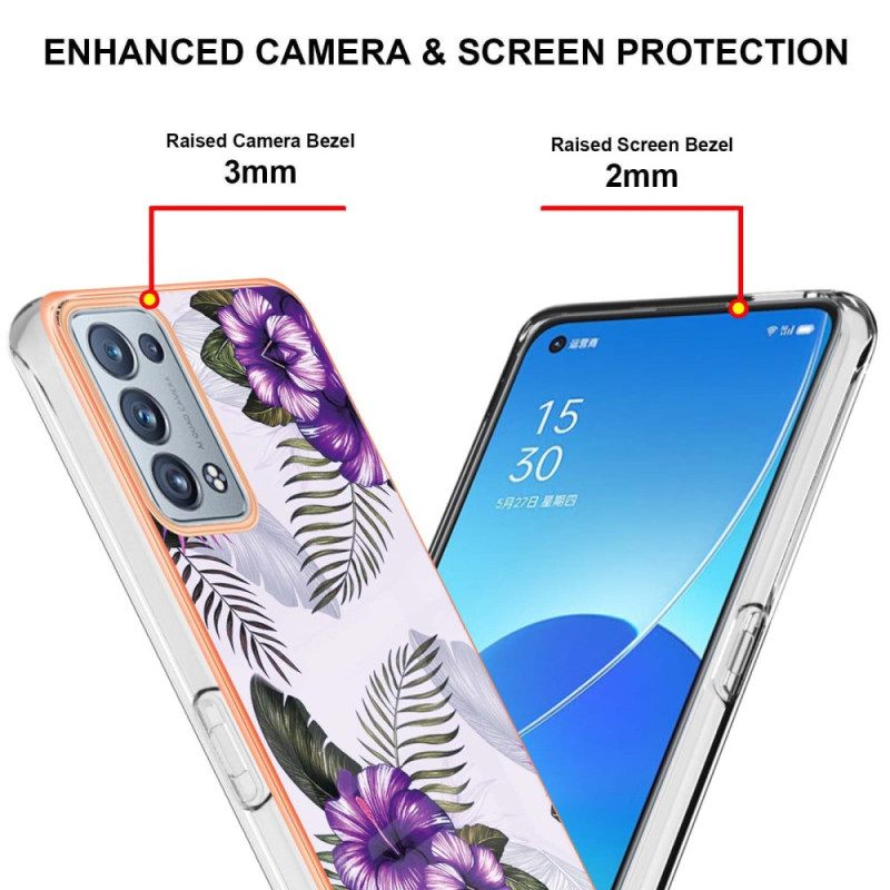 Θήκη Oppo Reno 6 Pro 5G Μωβ Μοτίβο Ιβίσκου