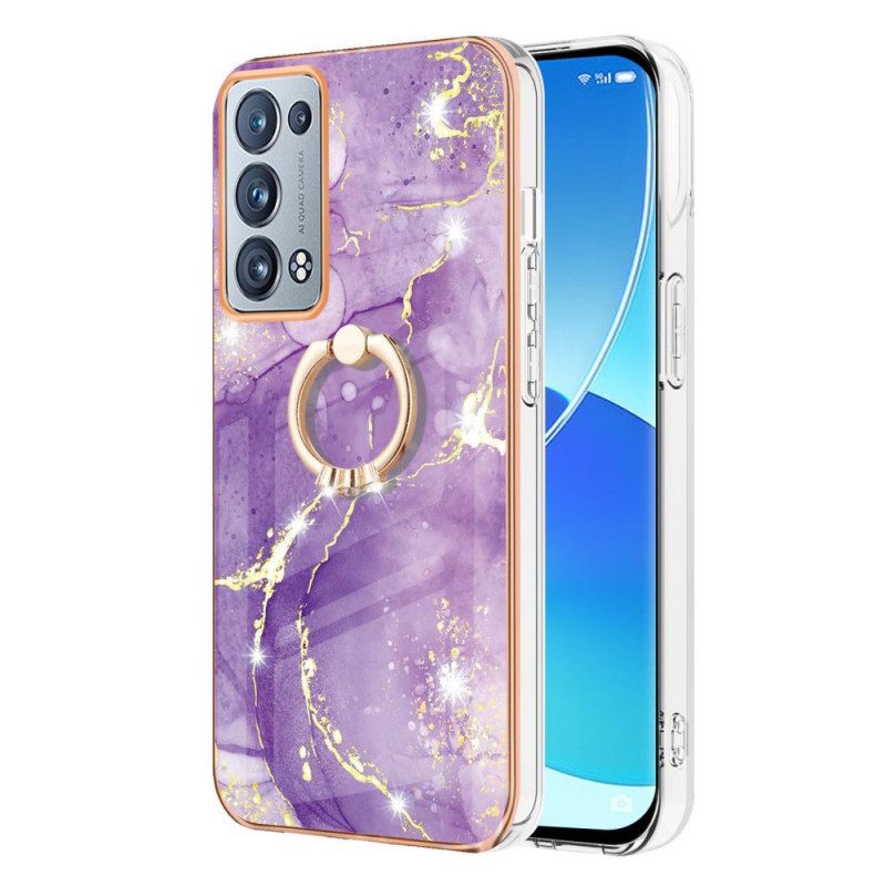 Θήκη Oppo Reno 6 Pro 5G Μοτίβο Από Μάρμαρο Και Χρυσό Νήμα Με Δαχτυλίδι