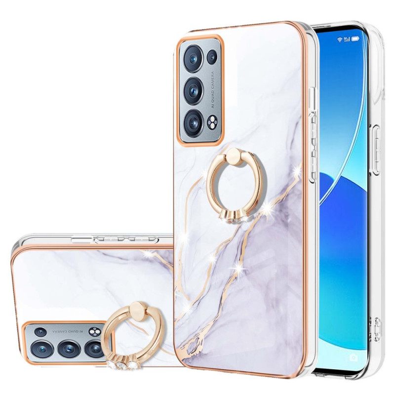 Θήκη Oppo Reno 6 Pro 5G Μοτίβο Από Μάρμαρο Και Χρυσό Νήμα Με Δαχτυλίδι