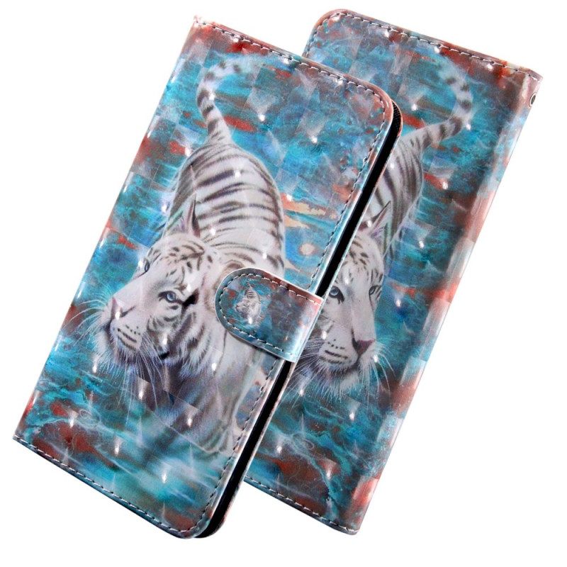 Κάλυμμα Oppo A94 5G Tiger Faux Leather Με Λουράκι