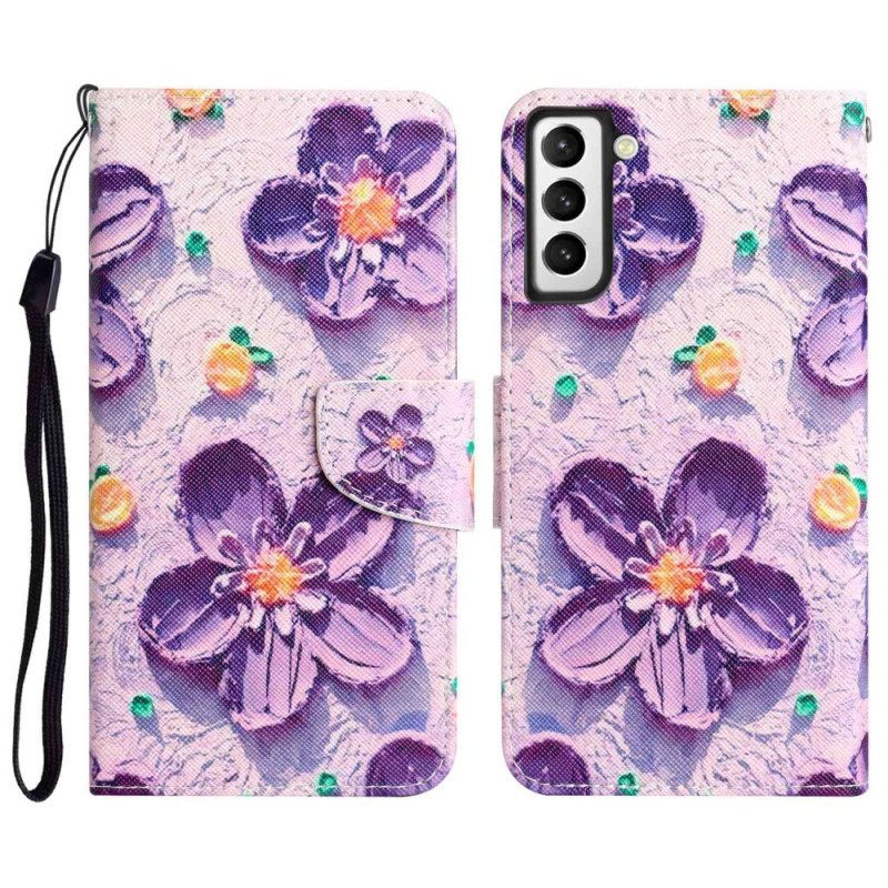 Θήκη Flip Samsung Galaxy S23 Plus 5G με κορδονι Μόνο Strap Flowers