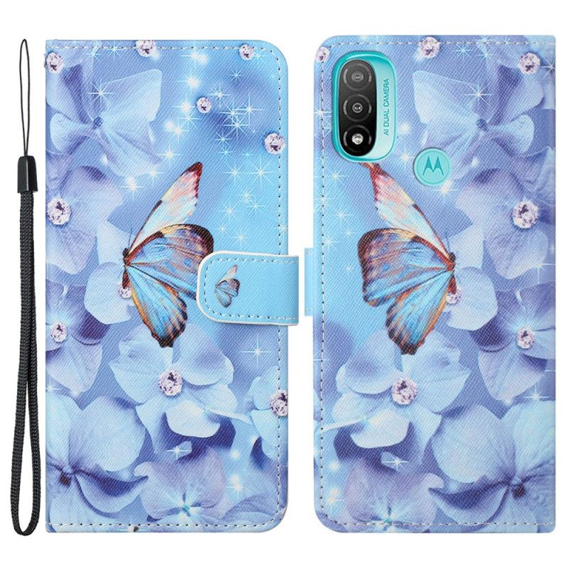 δερματινη θηκη Moto G71 5G με κορδονι Diamond Strappy Butterflies