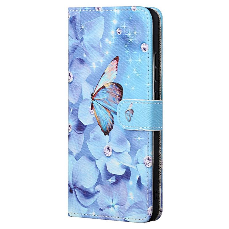 δερματινη θηκη Moto G71 5G με κορδονι Diamond Strappy Butterflies