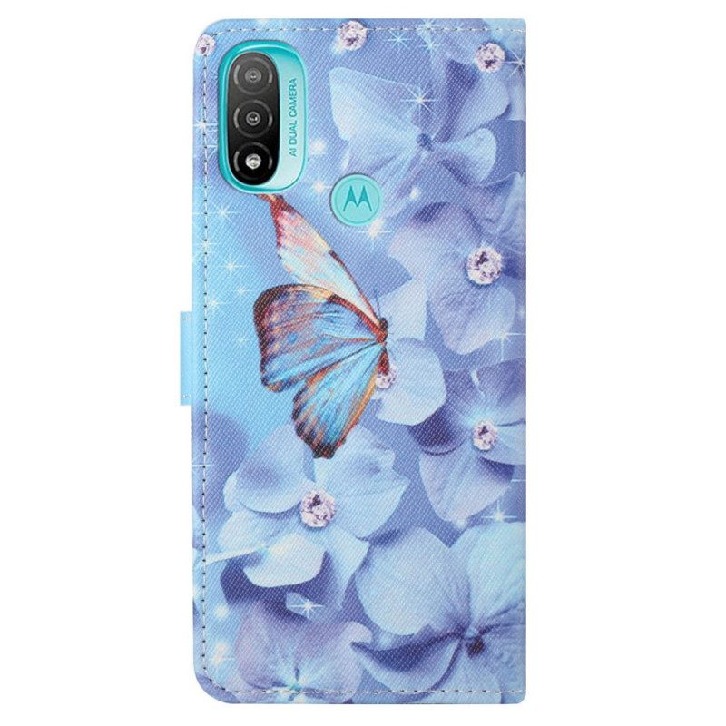 δερματινη θηκη Moto G71 5G με κορδονι Diamond Strappy Butterflies