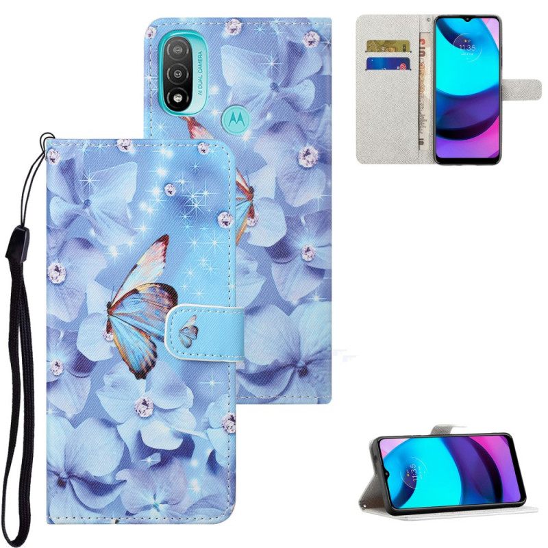 δερματινη θηκη Moto G71 5G με κορδονι Diamond Strappy Butterflies