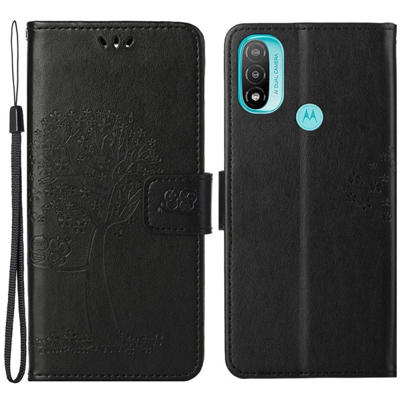 Θήκη Flip Moto G71 5G με κορδονι Δέντρο Και Strappy Owls