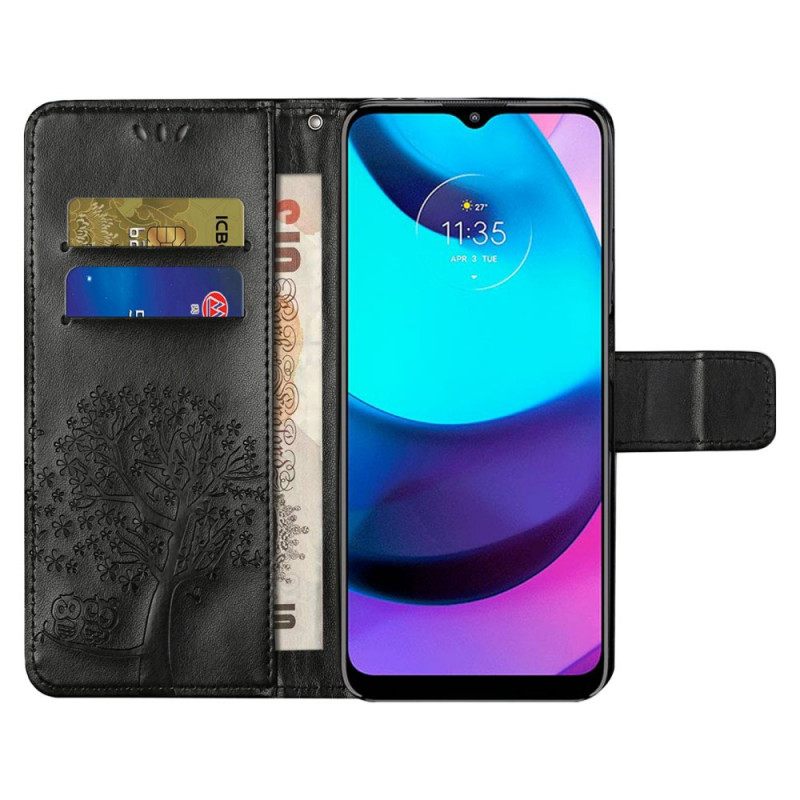 Θήκη Flip Moto G71 5G με κορδονι Δέντρο Και Strappy Owls