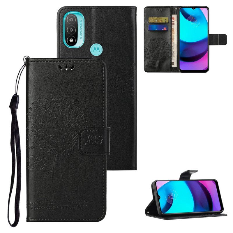 Θήκη Flip Moto G71 5G με κορδονι Δέντρο Και Strappy Owls