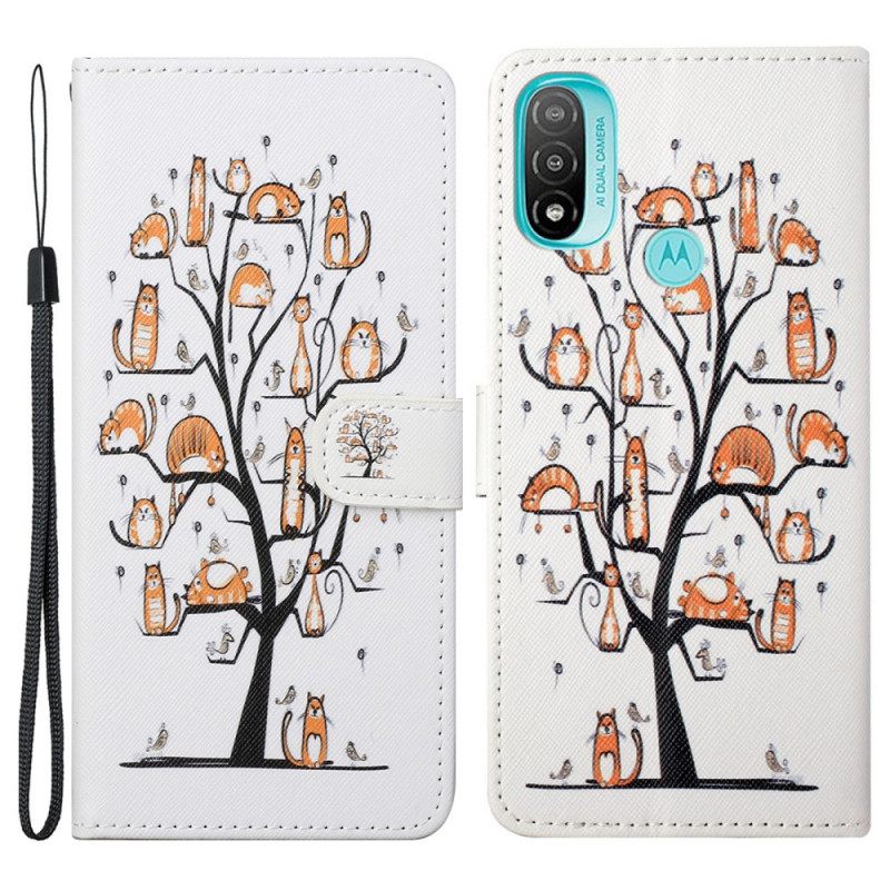 Θήκη Flip Moto G71 5G με κορδονι Funky Cats Με Λουράκι