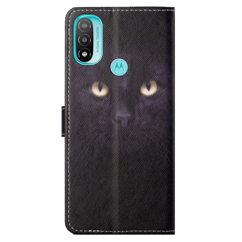 Θήκη Flip Moto G71 5G με κορδονι Μαύρα Γατίσια Μάτια Με Λουράκι