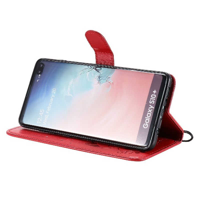 Θήκη Flip Samsung Galaxy S10 Plus με κορδονι Γάτα Και Μέλισσα Με Λουρί