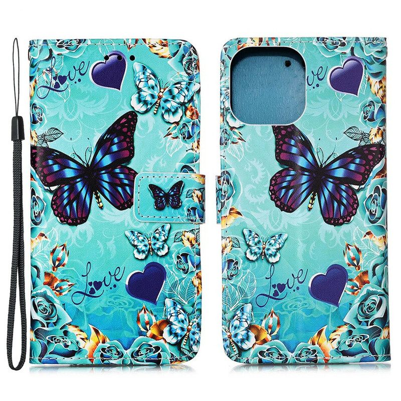 Κάλυμμα iPhone 13 Mini με κορδονι Love Butterflies Strappy