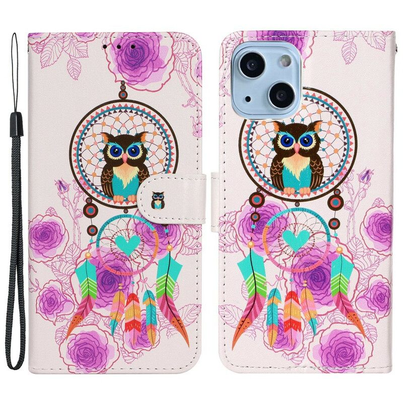 Κάλυμμα iPhone 13 Mini με κορδονι Strappy Owl Mandala