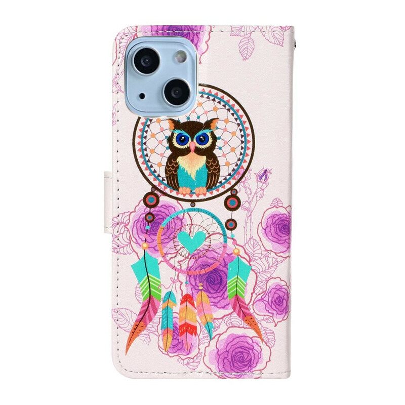 Κάλυμμα iPhone 13 Mini με κορδονι Strappy Owl Mandala