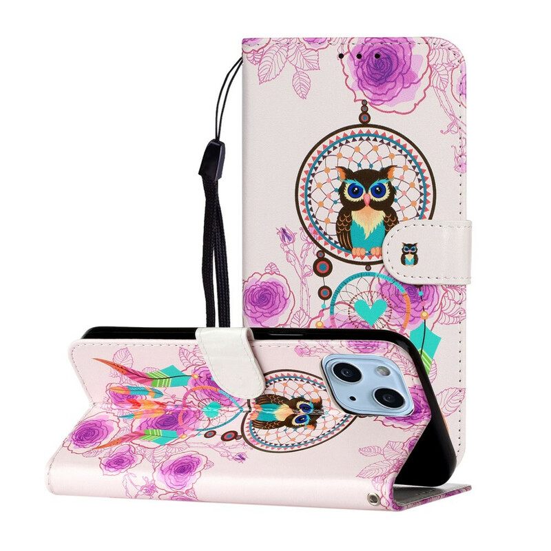 Κάλυμμα iPhone 13 Mini με κορδονι Strappy Owl Mandala