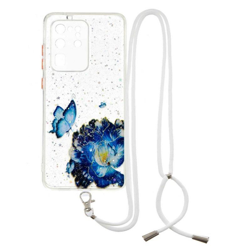 Θήκη Samsung Galaxy S20 Ultra Floral Πεταλούδα Με Κορδόνι