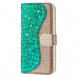 Θήκη Flip Samsung Galaxy S22 5G Croco Diamonds