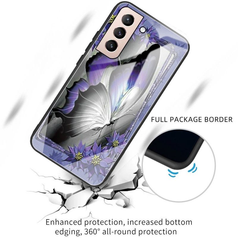 Θήκη Samsung Galaxy S22 5G Μωβ Butterfly Tempered Glass