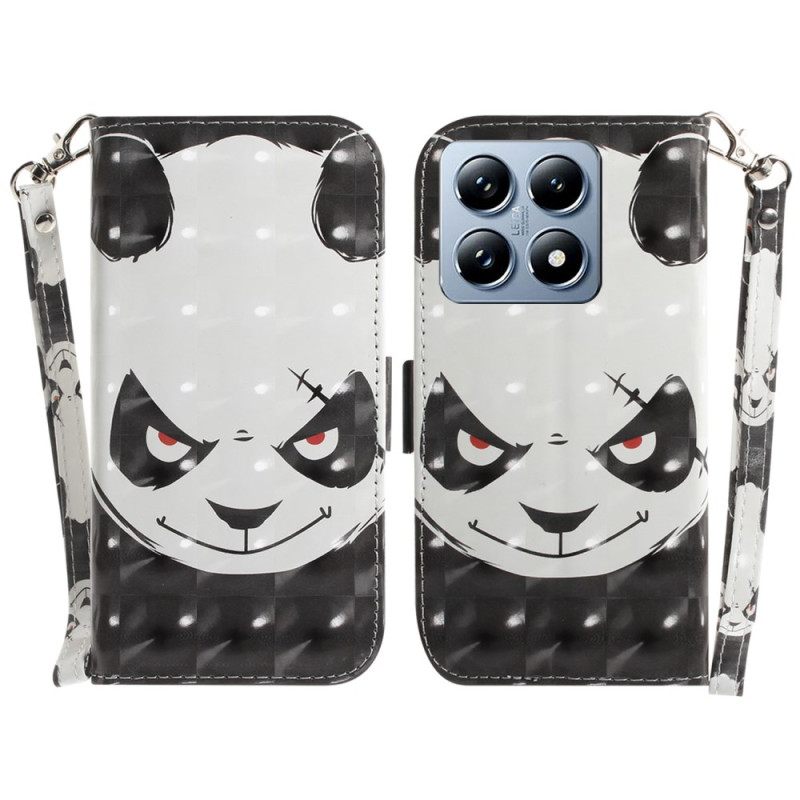 Δερματινη Θηκη Xiaomi 14t Pro Angry Panda Με Λουράκι Σιλικόνης