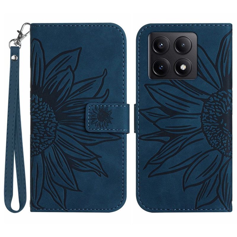 Δερματινη Θηκη Xiaomi 14t Pro Sunflower Print Με Λουράκι