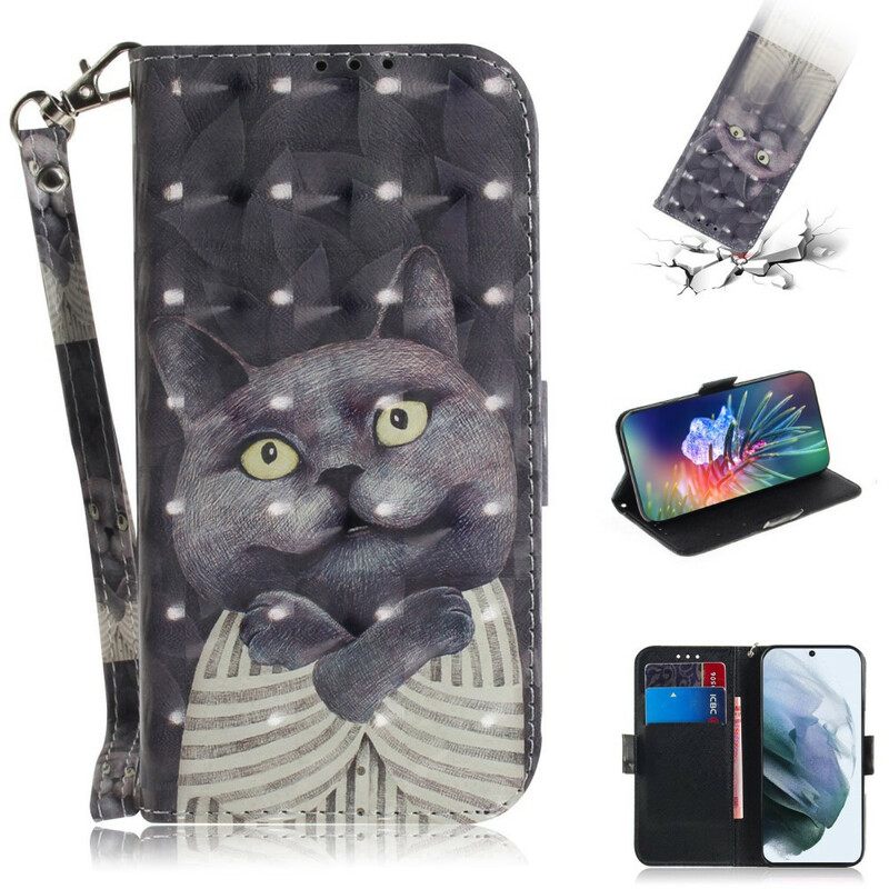 Κάλυμμα Samsung Galaxy S21 FE με κορδονι Γκρι Strappy Cat