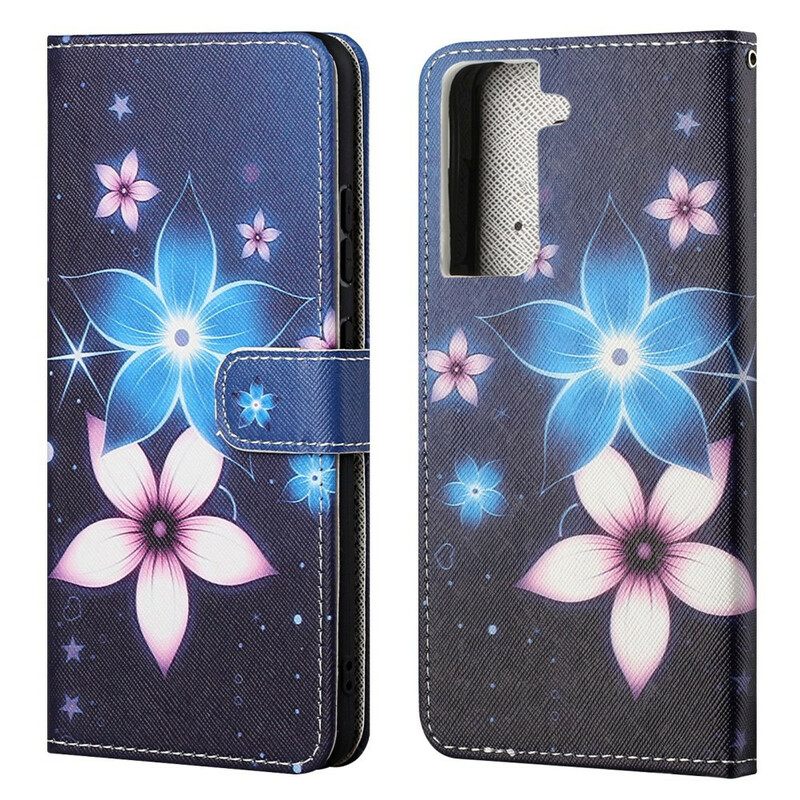 Θήκη Flip Samsung Galaxy S21 FE με κορδονι Lunar Strap Flowers