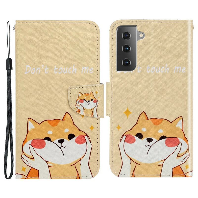 Θήκη Flip Samsung Galaxy S21 FE με κορδονι Μην Με Αγγίζεις Strappy Cat