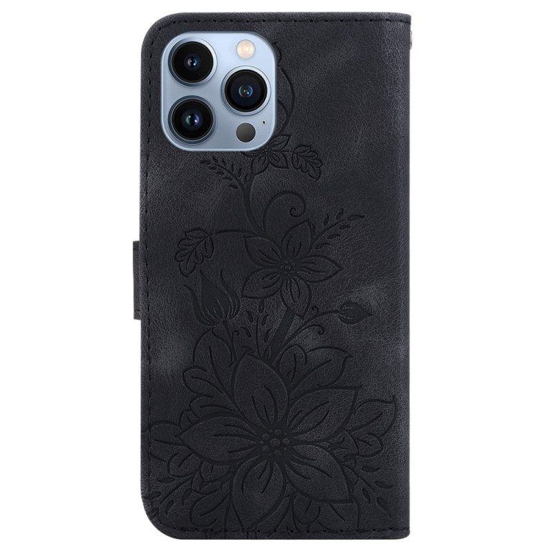 Θήκη Flip iPhone 15 Pro Max με κορδονι Floral Λουράκι