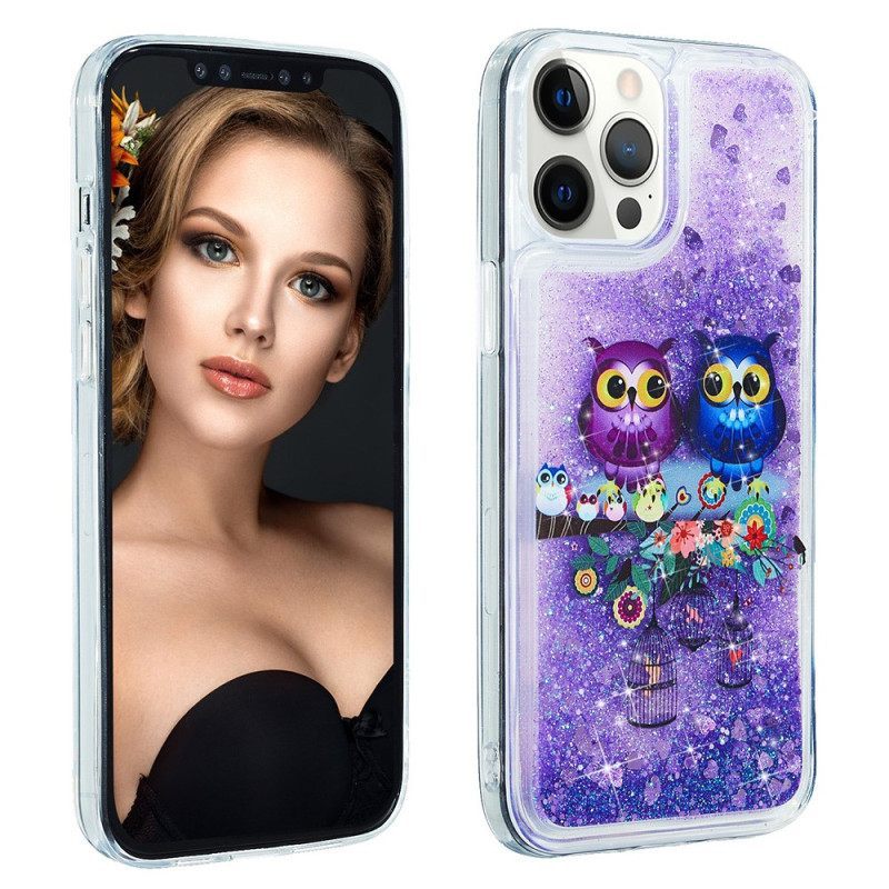 Θήκη iPhone 15 Pro Max Glitter Ζευγάρι Κουκουβάγιες