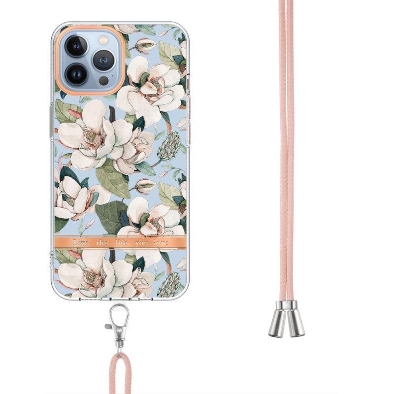 θηκη κινητου iPhone 15 Pro Max με κορδονι Cordon Flowers