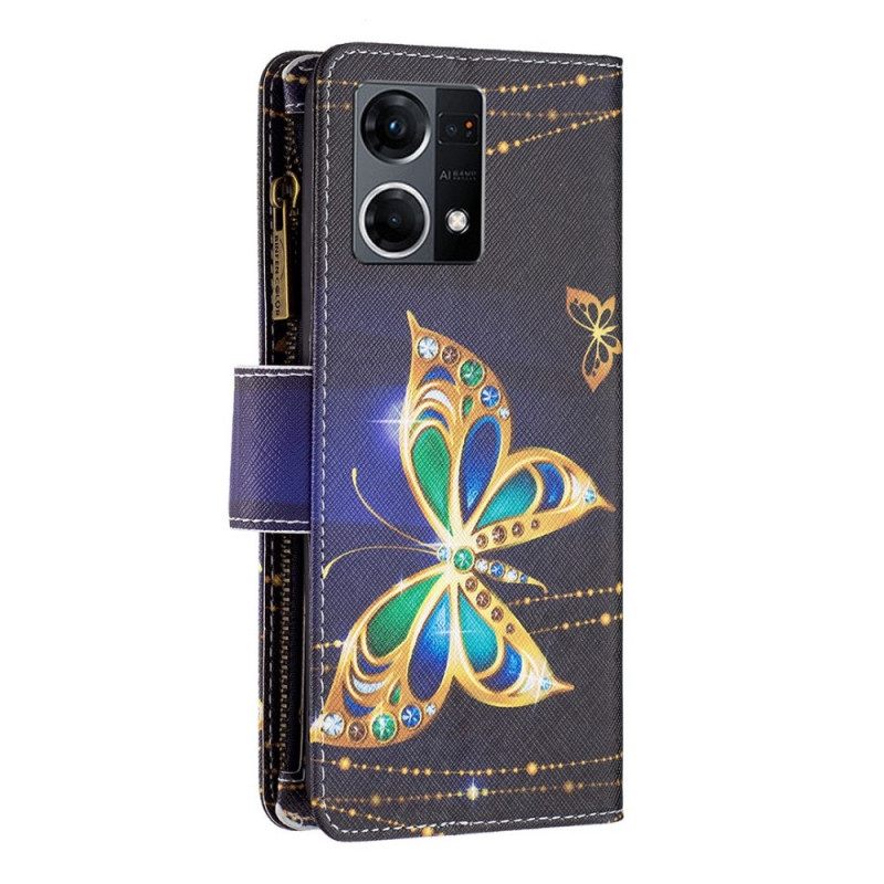 δερματινη θηκη Oppo Reno 7 Royal Butterfly Τσέπη Με Φερμουάρ