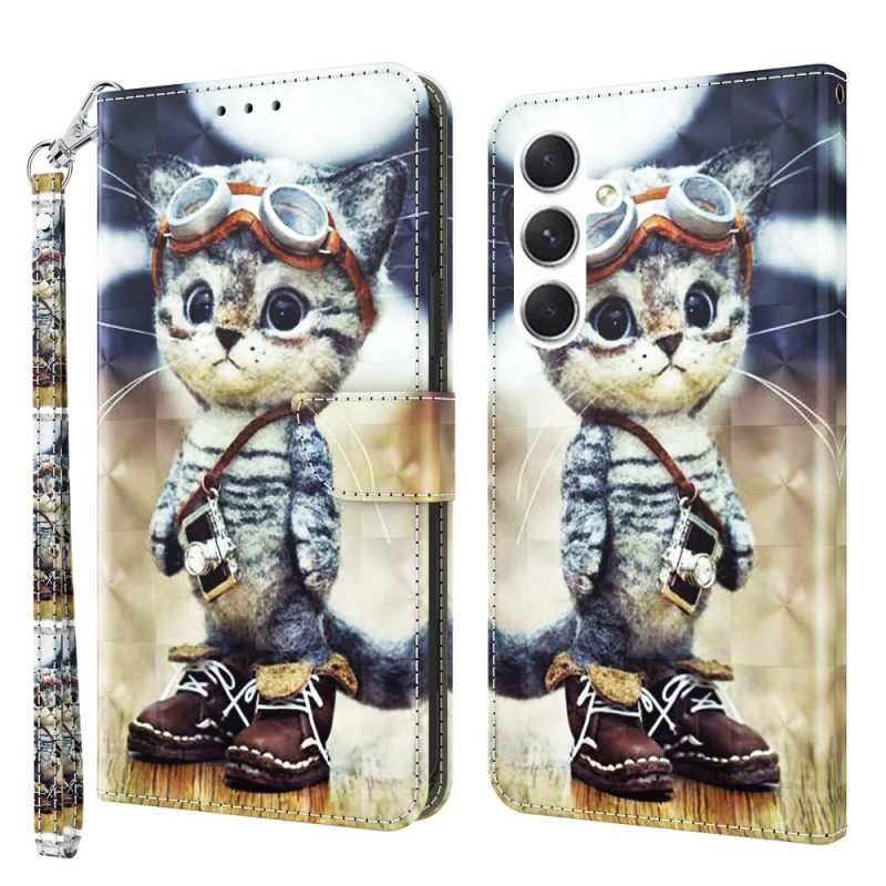 Δερματινη Θηκη Samsung Galaxy S24 5g Aviator Cat Με Λουράκι