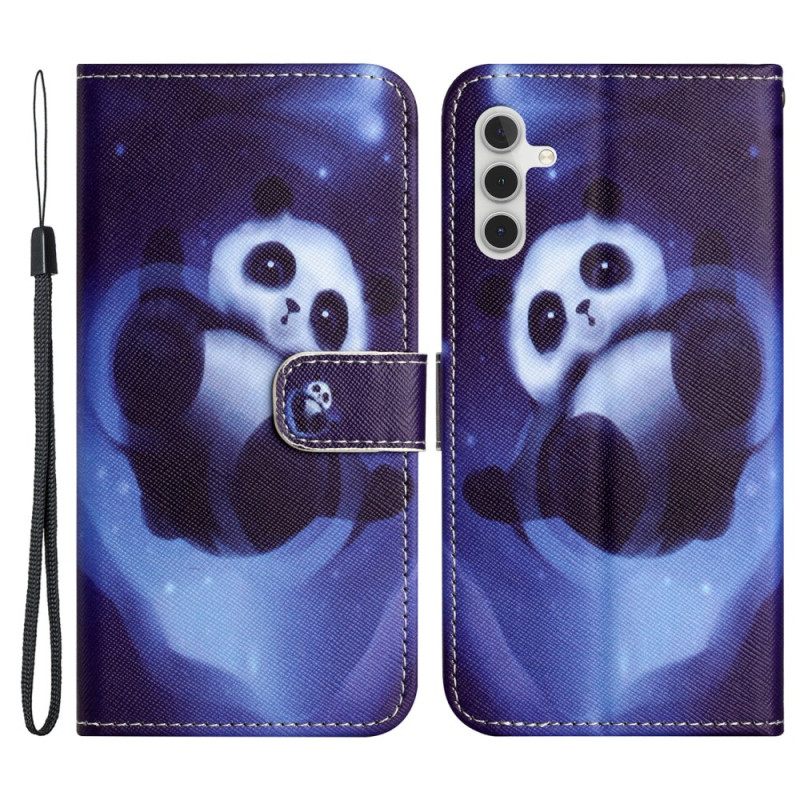 Δερματινη Θηκη Samsung Galaxy S24 5g Panda Space Με Λουράκι