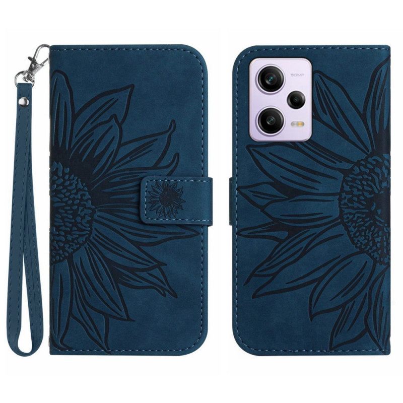 Θήκη Flip Xiaomi Redmi Note 12 Pro με κορδονι Strappy Sunflower