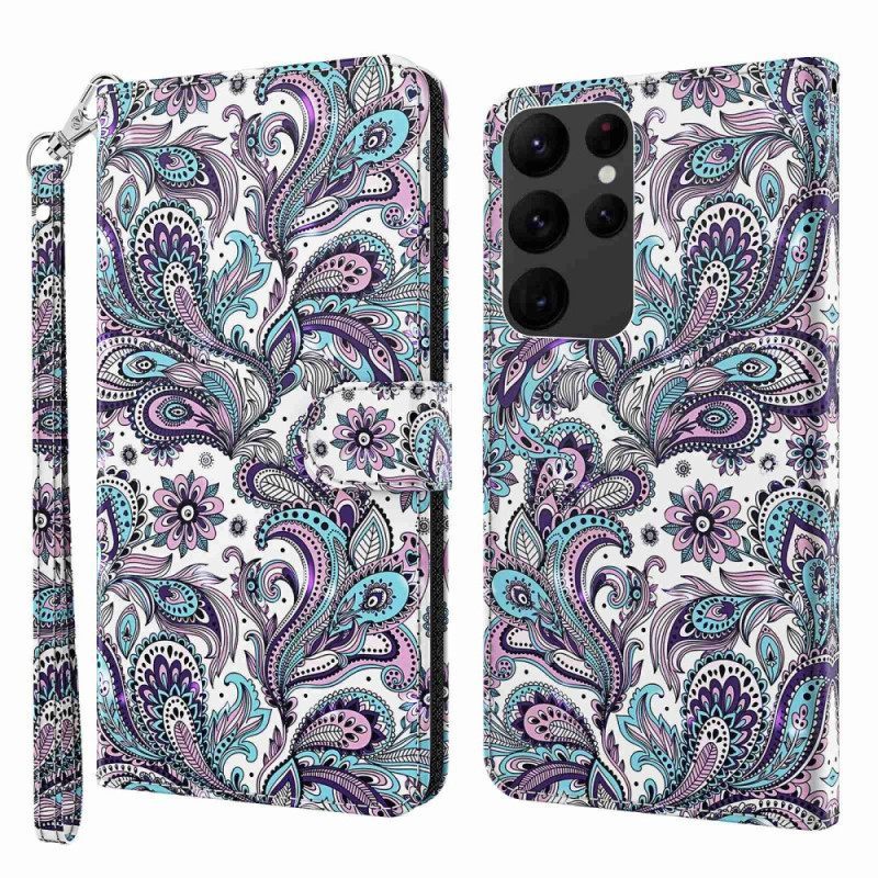 δερματινη θηκη Samsung Galaxy S23 Ultra 5G με κορδονι Strappy Paisley Pattern