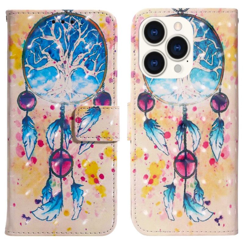 δερματινη θηκη iPhone 14 Pro Max Ακουαρέλα Dream Catcher