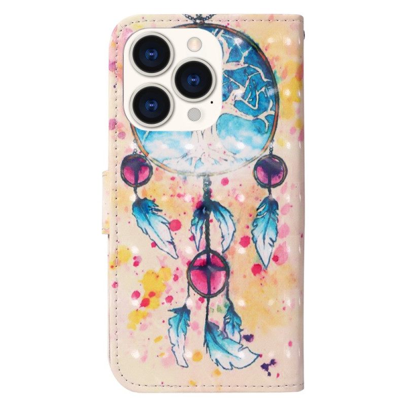 δερματινη θηκη iPhone 14 Pro Max Ακουαρέλα Dream Catcher