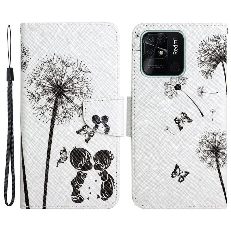 δερματινη θηκη Xiaomi Redmi 10C με κορδονι Love Lanyard Dandelions