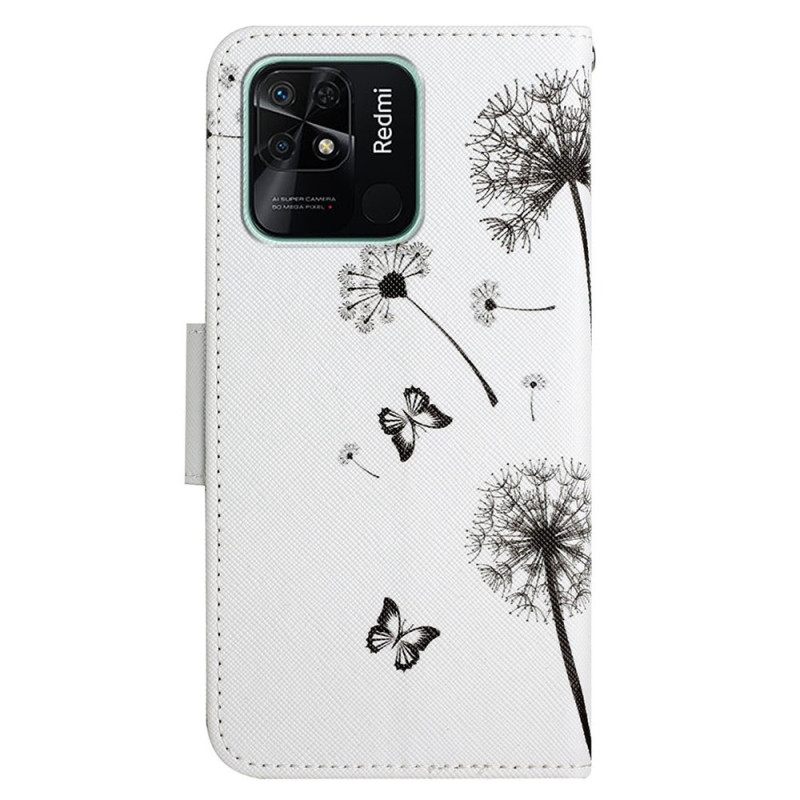 δερματινη θηκη Xiaomi Redmi 10C με κορδονι Love Lanyard Dandelions