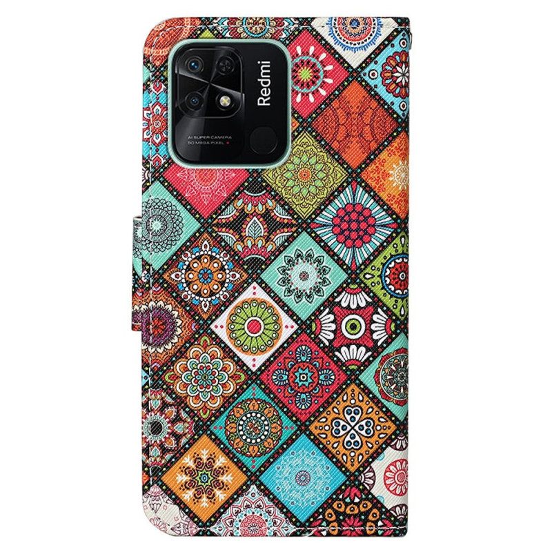 δερματινη θηκη Xiaomi Redmi 10C με κορδονι Strappy Patchwork