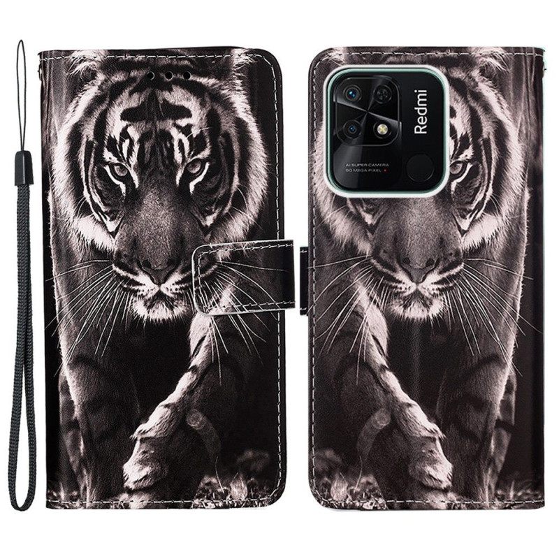 δερματινη θηκη Xiaomi Redmi 10C με κορδονι Υπέροχο Strappy Tiger