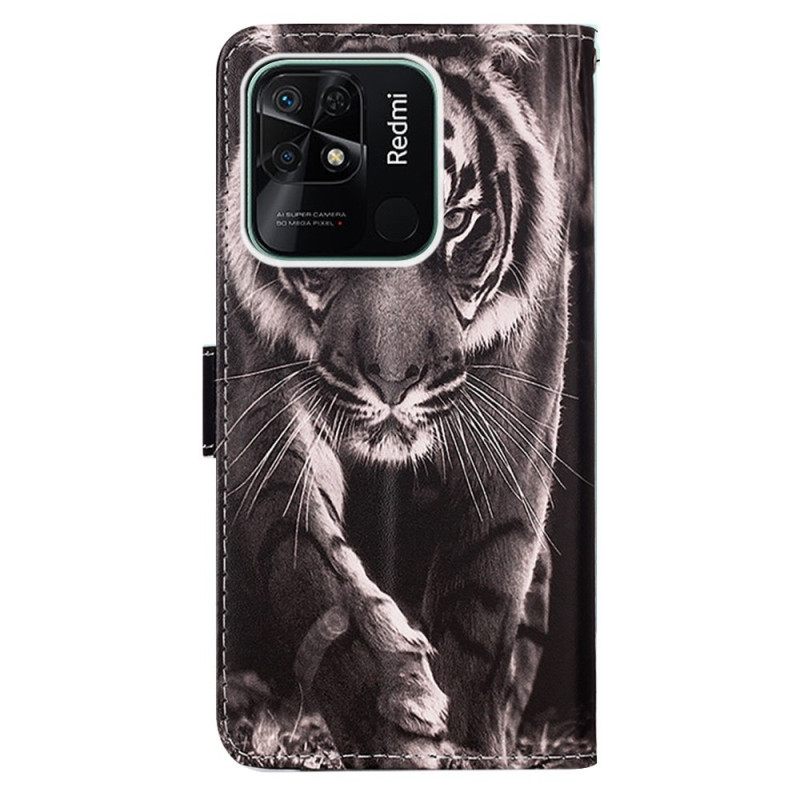 δερματινη θηκη Xiaomi Redmi 10C με κορδονι Υπέροχο Strappy Tiger